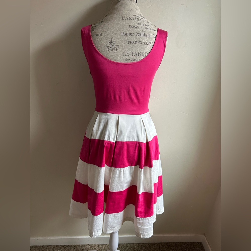 ▶️ Kate Spade Fit Flare Dress Womens 2 Pink White Striped Sleeveless Preppy - Picture 6 of 14